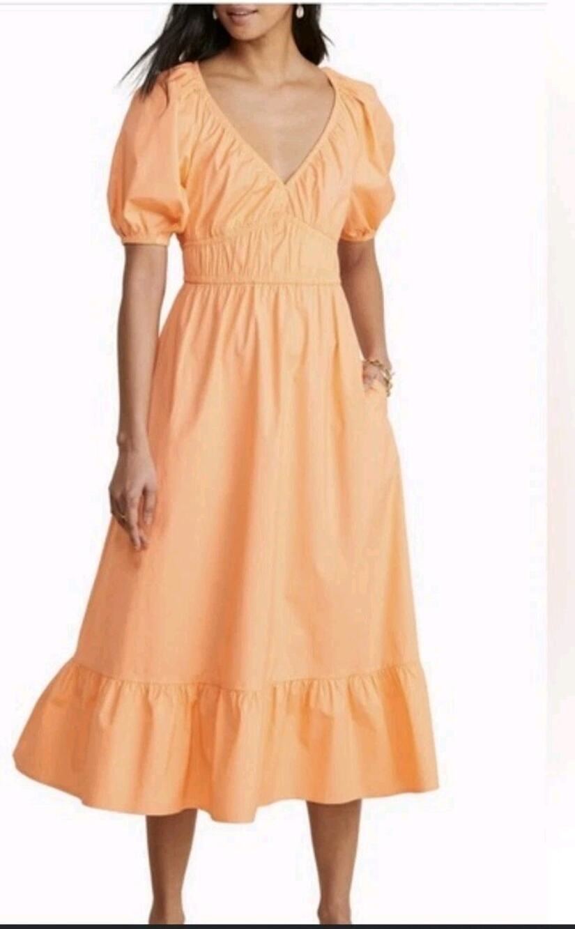 Vineyard Vines Poplin V-Neck Midi Dress Orange size M #737